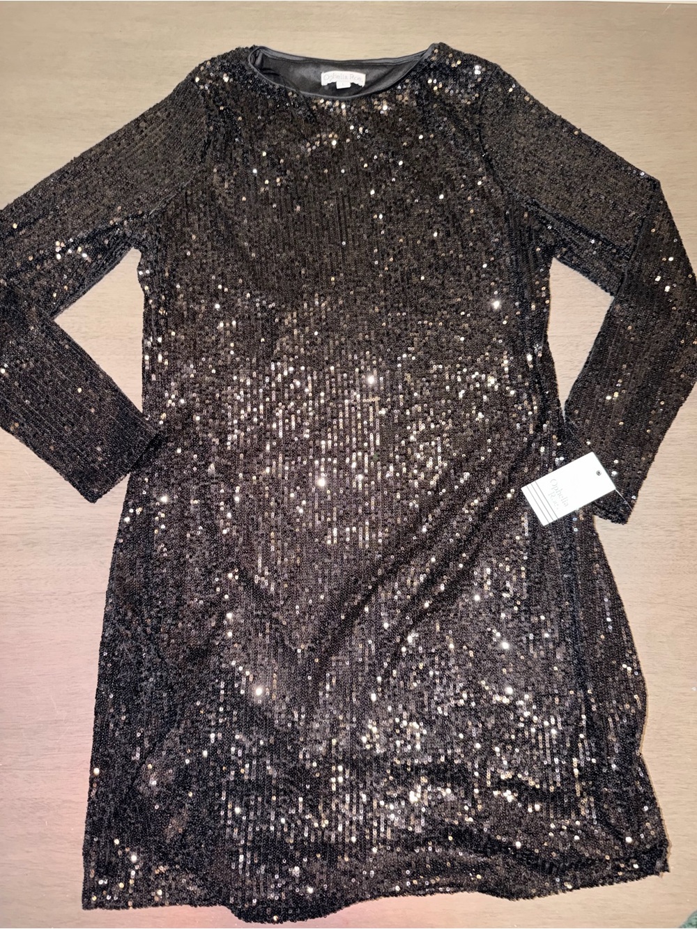 Sequin Long Sleeve Shift Dress - large